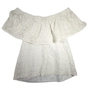 Jun & Ivy White Lace Off The Shoulder Ruffle Top Boho Blouse NT16077A Medium